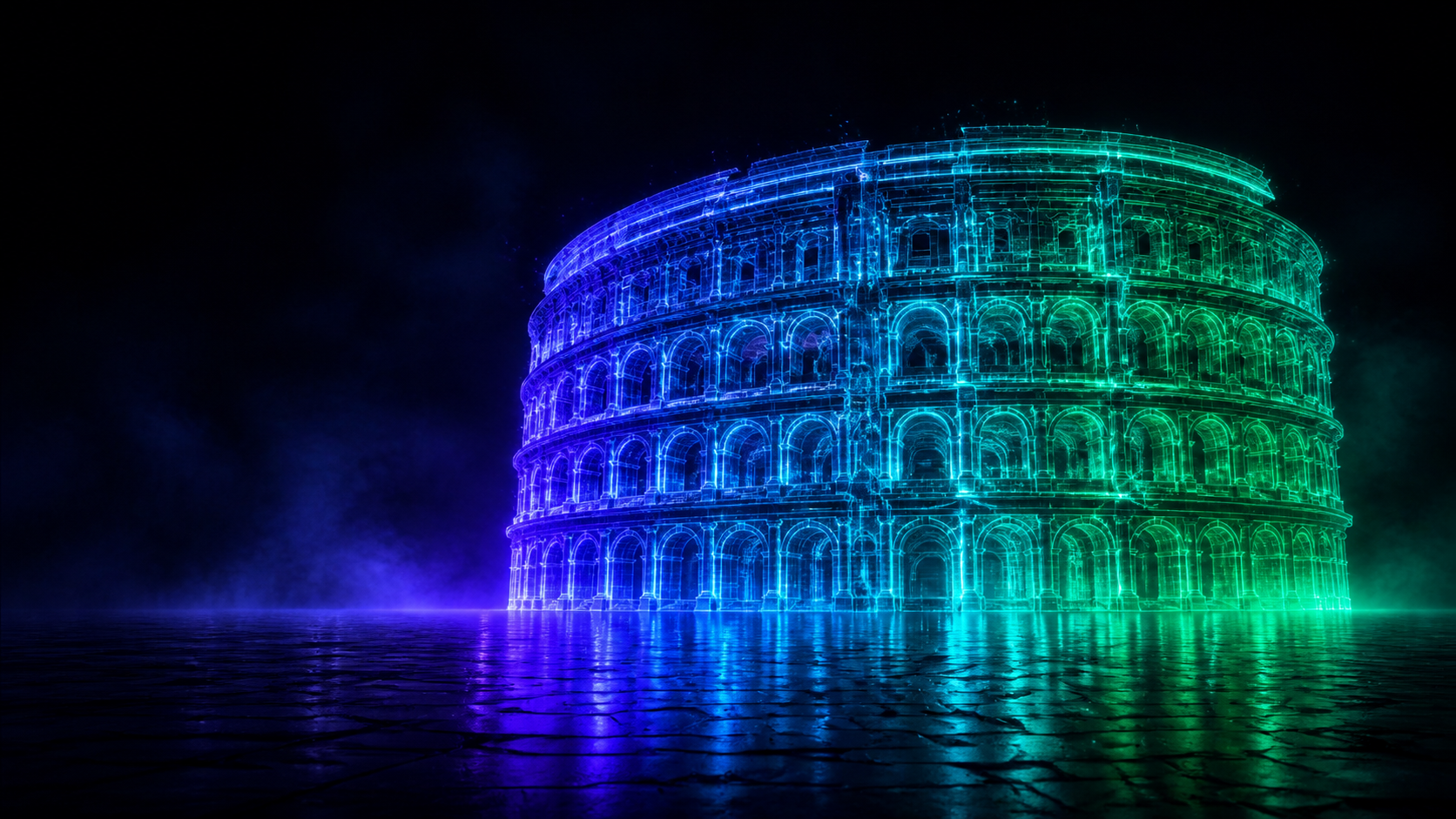 Neon holographic Colosseum in the Omni Arena